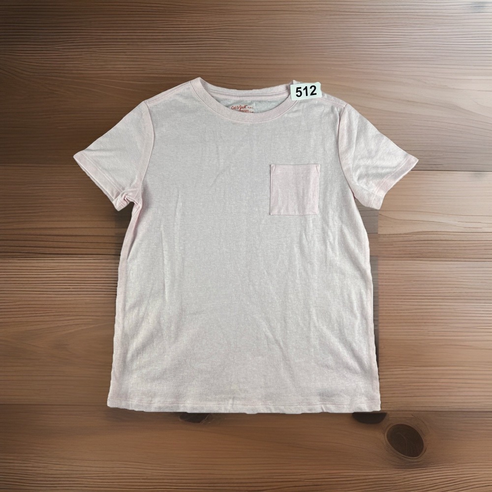 Cat & Jack Youth Girls‎ T-Shirt Pink Pocket Tee Size Small 6/7 Short Sleeve